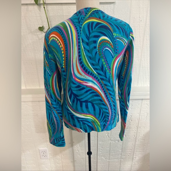 Lilly Pulitzer Cotton Button Up Cardigan Sweater Blue Multicolor Swirl Design M - Picture 3 of 11